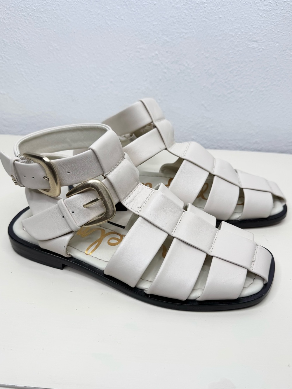 Sam Edelman Dawn Fisherman Sandals Womens 6.5 Ivory Double Buckle Flat